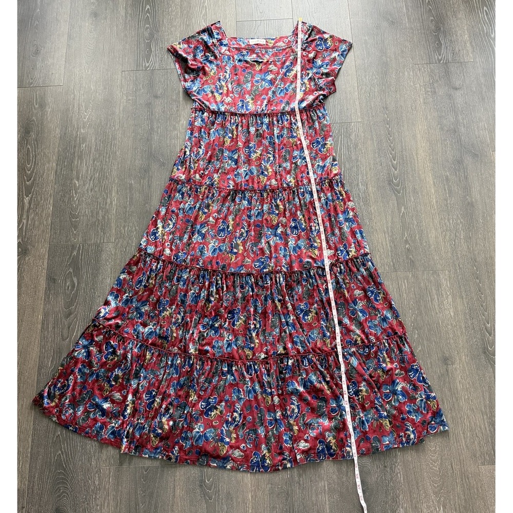 Natural Life Tiered Floral Velvet Maxi Dress Medium Boho Cottage Whimsigoth - Picture 8 of 10